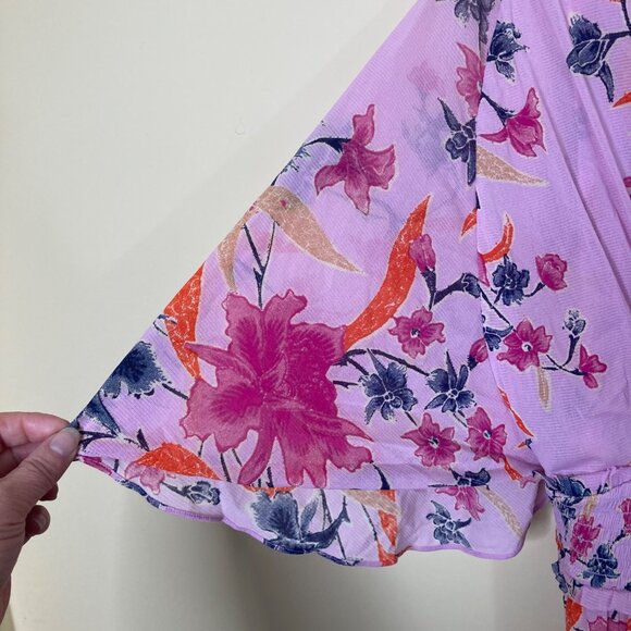 Diane Von Furstenberg Dress Womens Large Nala Flare Pink Floral Smocked Cottage - Picture 8 of 11